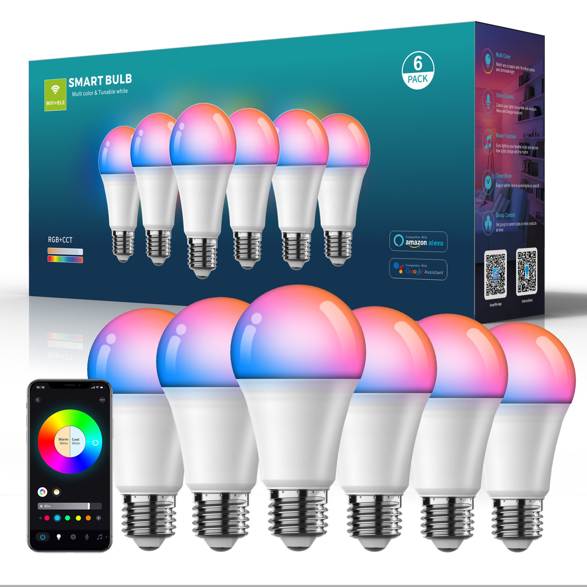 Smart Wifi Bluetooth Dimming And Color-changing Bulb My Store
