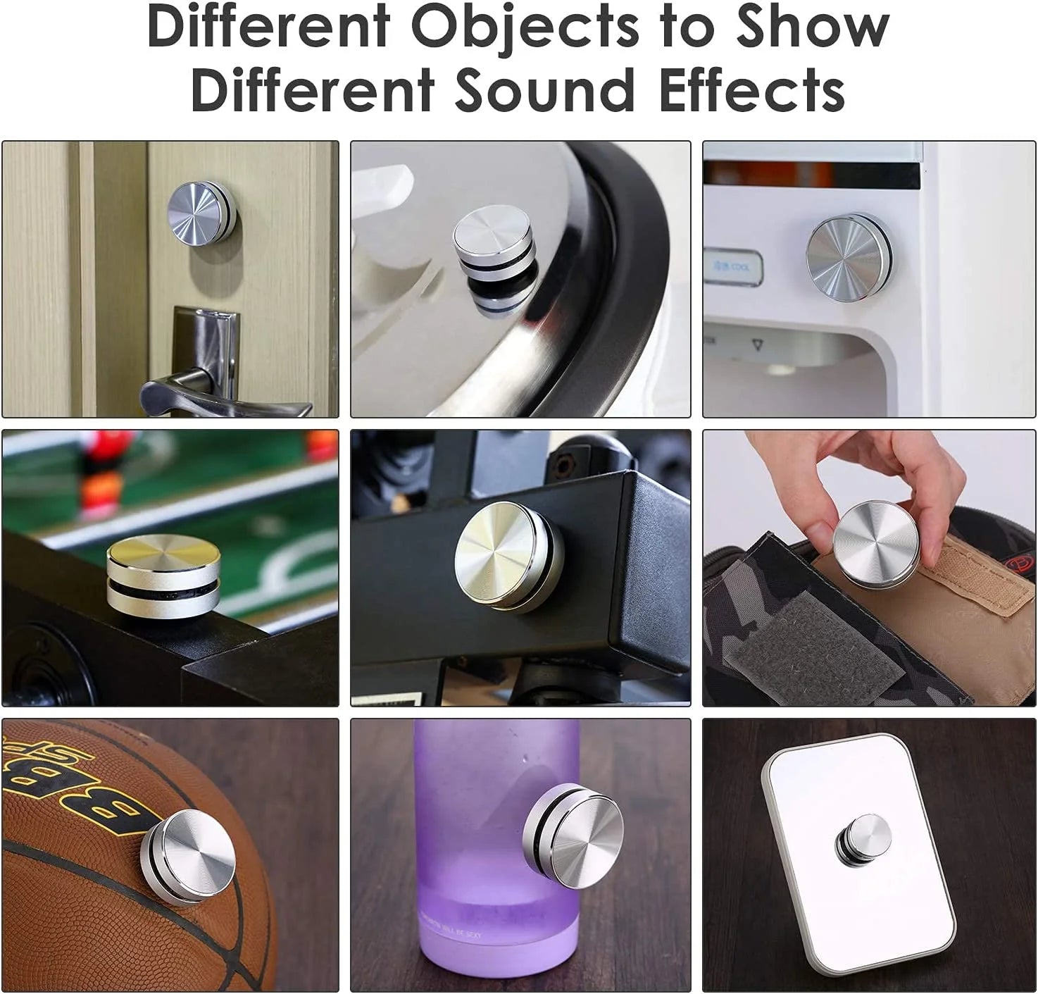Collage of various Bone Conduction Bluetooth Speaker to demonstrate different sound effects on different surfaces.