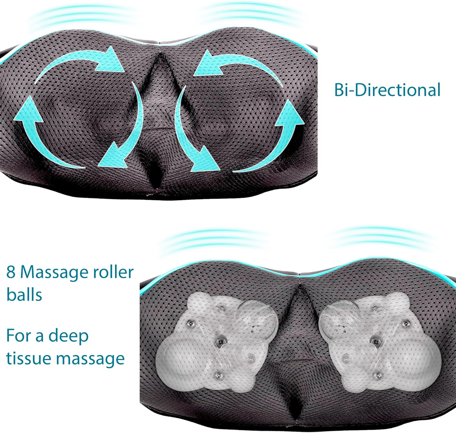 Massage pillow with 8 massage roller balls and bi-directional design on a white background. Deep Kneading Shiatsu Massager With Heat My Store, Shiatsu neck & back massagers with heat, shiatsu body massager, rolling, massager with heat, foot massager machine, deep-kneading, neck massager with heat, heating, electragadgetstore