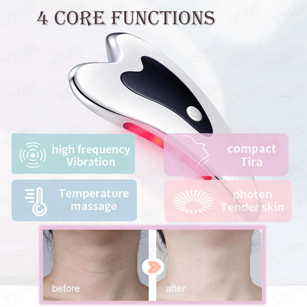 Skin Scraping Electric Face Massager. home massage spa & massage therapy. core functions: high frequency vibrations, compact tira, temperature massage and photon tender skin